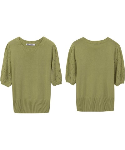 Womens Short Sleeve Sweaters Crewneck Knit Pullover Tops 2024 Spring Casual Lightweight Crochet Blouse Shirt Green $18.00 Swe...