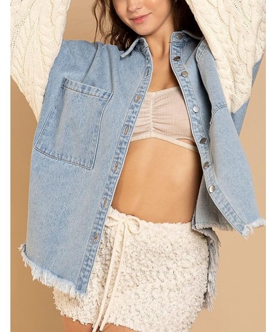 Womens Causal Oversized Soft Lightweight Distressed Jean Jacket Ripped Fringe Long Sleeve Denim Jacket Shacket 02blue $20.27 ...