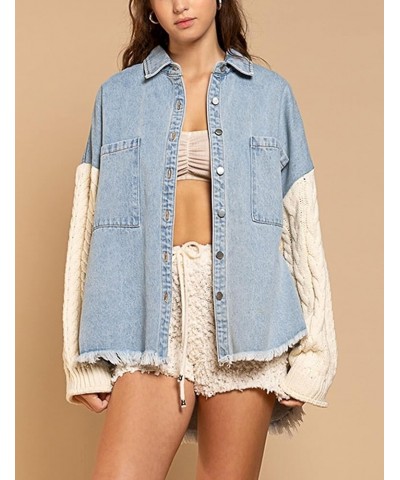 Womens Causal Oversized Soft Lightweight Distressed Jean Jacket Ripped Fringe Long Sleeve Denim Jacket Shacket 02blue $20.27 ...