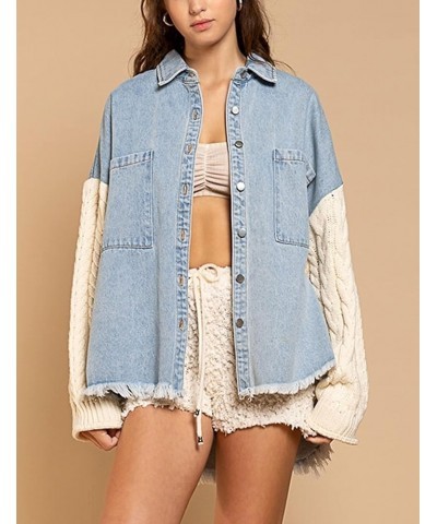 Womens Causal Oversized Soft Lightweight Distressed Jean Jacket Ripped Fringe Long Sleeve Denim Jacket Shacket 02blue $20.27 ...