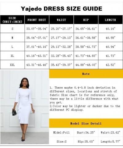 Church Dresses for Women 3/4 Sleeve Bodycon Ruffle Vintage Work Midi Pencil Dress 1sky Blue $26.54 Dresses