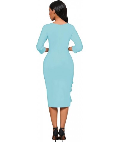 Church Dresses for Women 3/4 Sleeve Bodycon Ruffle Vintage Work Midi Pencil Dress 1sky Blue $26.54 Dresses