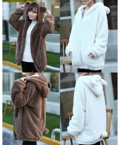 Women Bear and Rabbit Ear Shape Coat Zipper Fuzzy Fleece Jacket Hooded Cardigan Coat Black (Bear Ear) $20.99 Coats