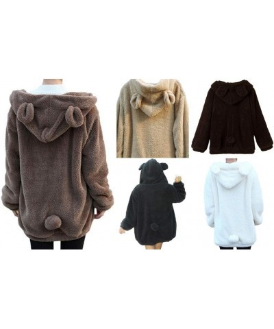 Women Bear and Rabbit Ear Shape Coat Zipper Fuzzy Fleece Jacket Hooded Cardigan Coat Black (Bear Ear) $20.99 Coats