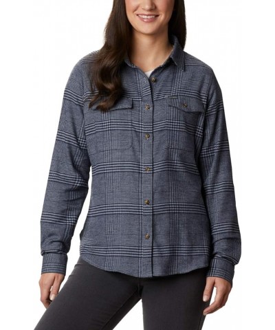 Women's Pine Street Stretch Flannel Trade Winds Grey Glen Plaid $18.92 Blouses