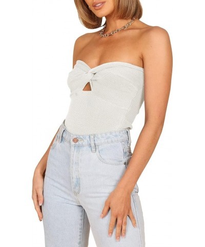 Women Strapless Crop Tube Top Sexy Ribbed Knit Cutout Twisted Knot Front Sleeveless Y2K Corset Tanks Top White $10.00 Tanks