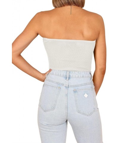 Women Strapless Crop Tube Top Sexy Ribbed Knit Cutout Twisted Knot Front Sleeveless Y2K Corset Tanks Top White $10.00 Tanks