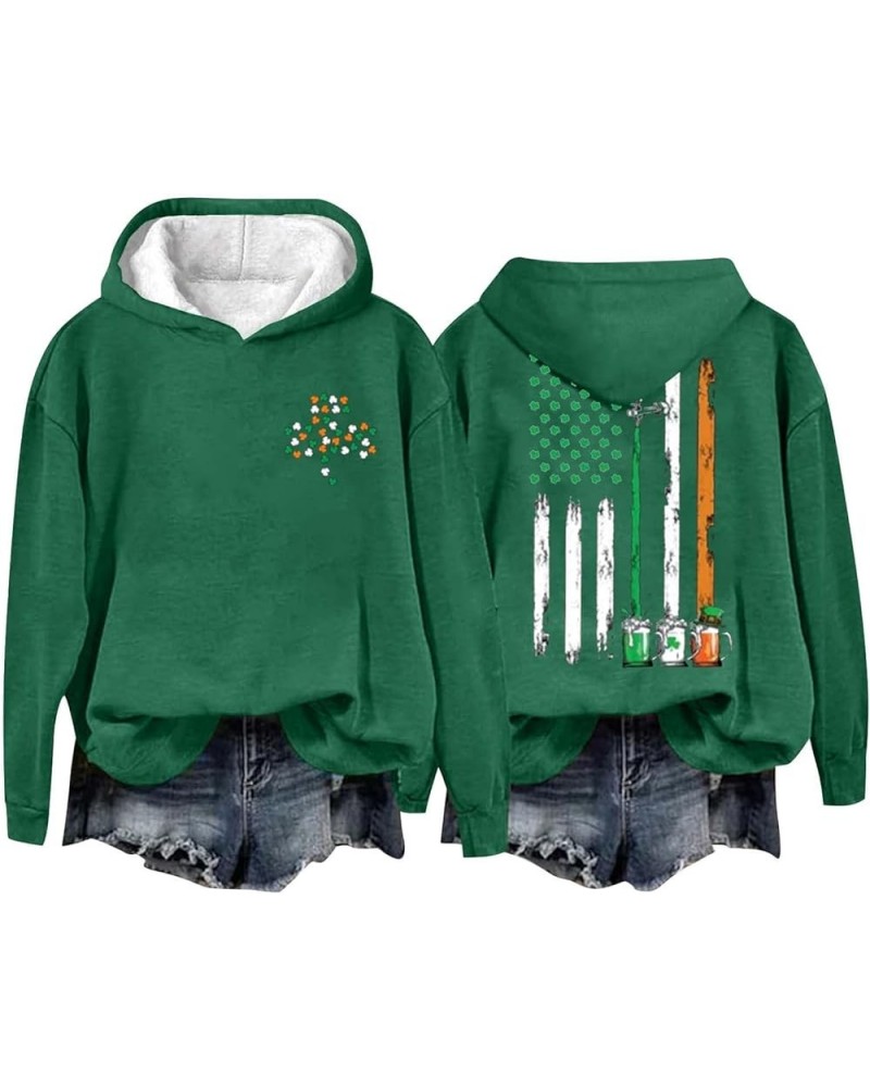 Women's Cheers St. Patrick's Day Shamrock Graphic Sweatshirt American Flag Print Hoodie Long Sleeve Clover Pullover 34- Ameri...