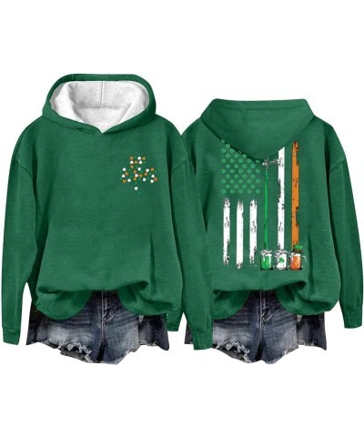 Women's Cheers St. Patrick's Day Shamrock Graphic Sweatshirt American Flag Print Hoodie Long Sleeve Clover Pullover 34- Ameri...