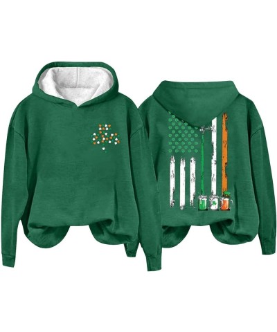 Women's Cheers St. Patrick's Day Shamrock Graphic Sweatshirt American Flag Print Hoodie Long Sleeve Clover Pullover 34- Ameri...