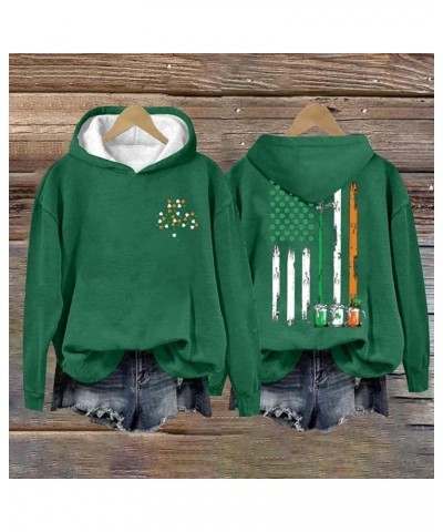 Women's Cheers St. Patrick's Day Shamrock Graphic Sweatshirt American Flag Print Hoodie Long Sleeve Clover Pullover 34- Ameri...