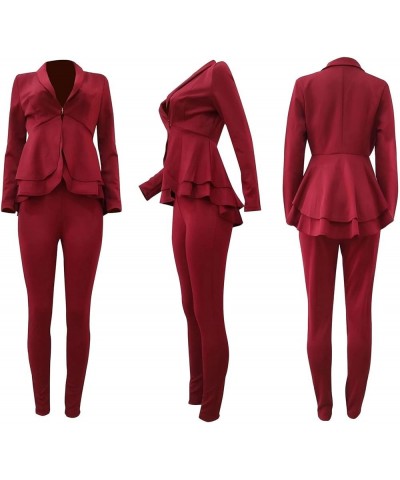 Women's Suit Sets 2 Piece Sets Sexy V Neck Business Casual Blazer Suit Pants Sets Wine Red $24.95 Suits