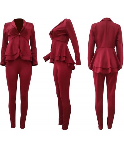 Women's Suit Sets 2 Piece Sets Sexy V Neck Business Casual Blazer Suit Pants Sets Wine Red $24.95 Suits