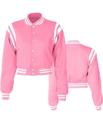 Women's Baseball Jacket Crop Coat Varsity Style Lightweight Sportswear School Uniform with Snap Button for Girls Pink $14.10 ...