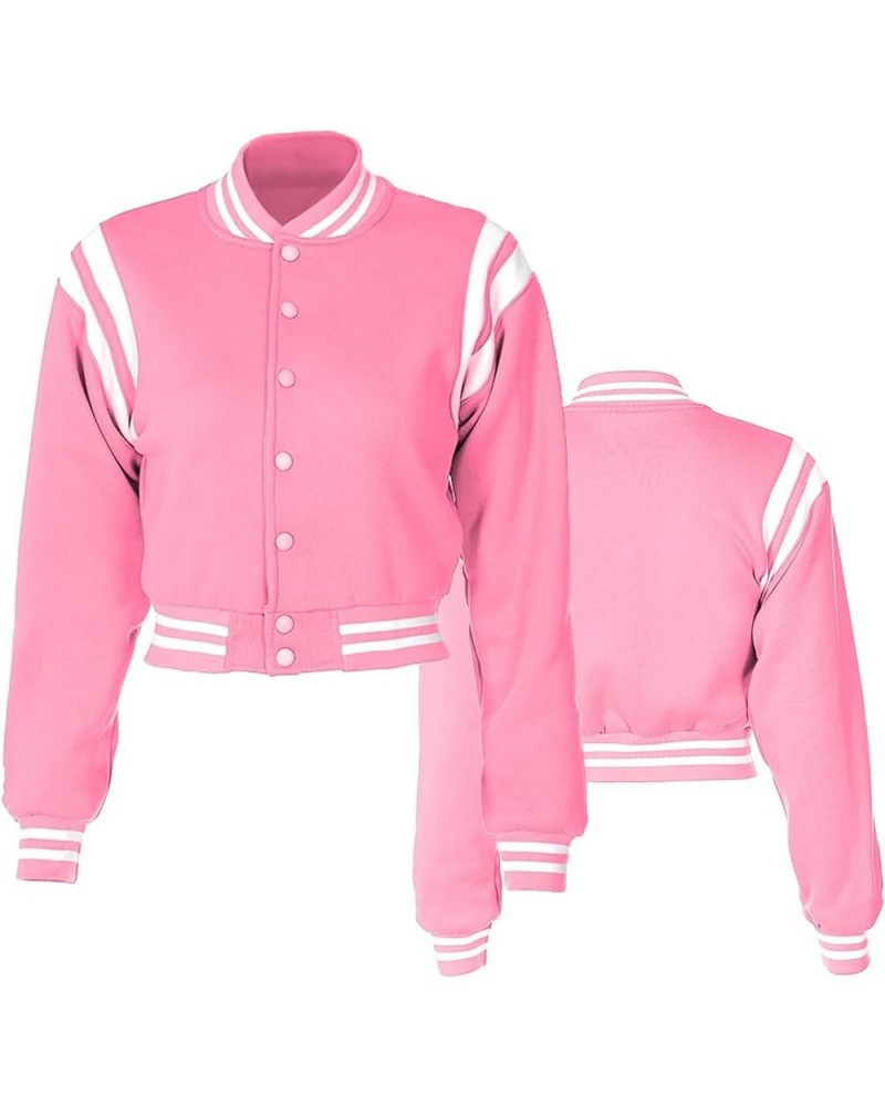 Women's Baseball Jacket Crop Coat Varsity Style Lightweight Sportswear School Uniform with Snap Button for Girls Pink $14.10 ...