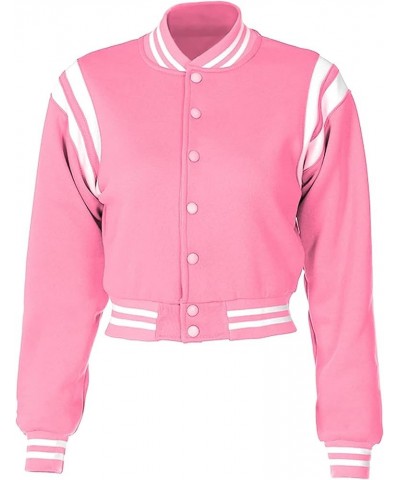 Women's Baseball Jacket Crop Coat Varsity Style Lightweight Sportswear School Uniform with Snap Button for Girls Pink $14.10 ...