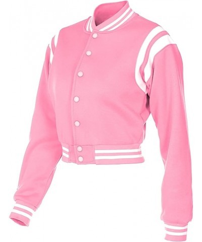 Women's Baseball Jacket Crop Coat Varsity Style Lightweight Sportswear School Uniform with Snap Button for Girls Pink $14.10 ...