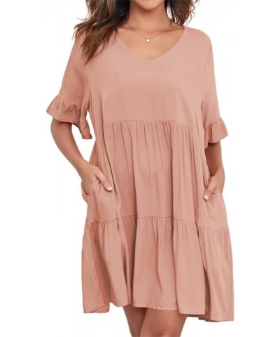 Summer Tunic Dress for Women V Neck Ruffle Short Sleeve Dresses Casual Loose Flowy Beach Cover Up Swing Vestidos Light Pink $...