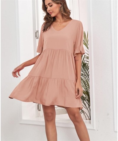 Summer Tunic Dress for Women V Neck Ruffle Short Sleeve Dresses Casual Loose Flowy Beach Cover Up Swing Vestidos Light Pink $...