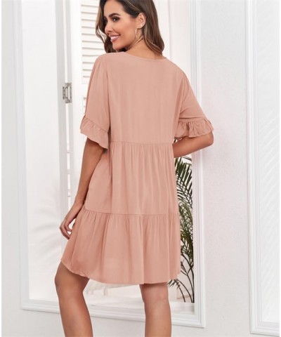 Summer Tunic Dress for Women V Neck Ruffle Short Sleeve Dresses Casual Loose Flowy Beach Cover Up Swing Vestidos Light Pink $...