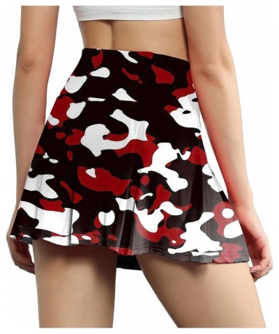 Womens Plus Size Tennis Skirt High Waist Elastic Camo Smocked Skirts Fashion Loose Fit Print Athletic Skorts Skirt Ccg09 wine...