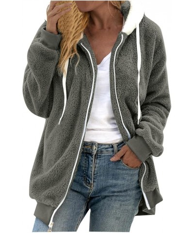 Womens Winter Coats with Hood Plus Size Fuzzy Fleece Jacket Color Block Patchwork Cardigan Coats Outerwear F-grey $5.00 Jackets