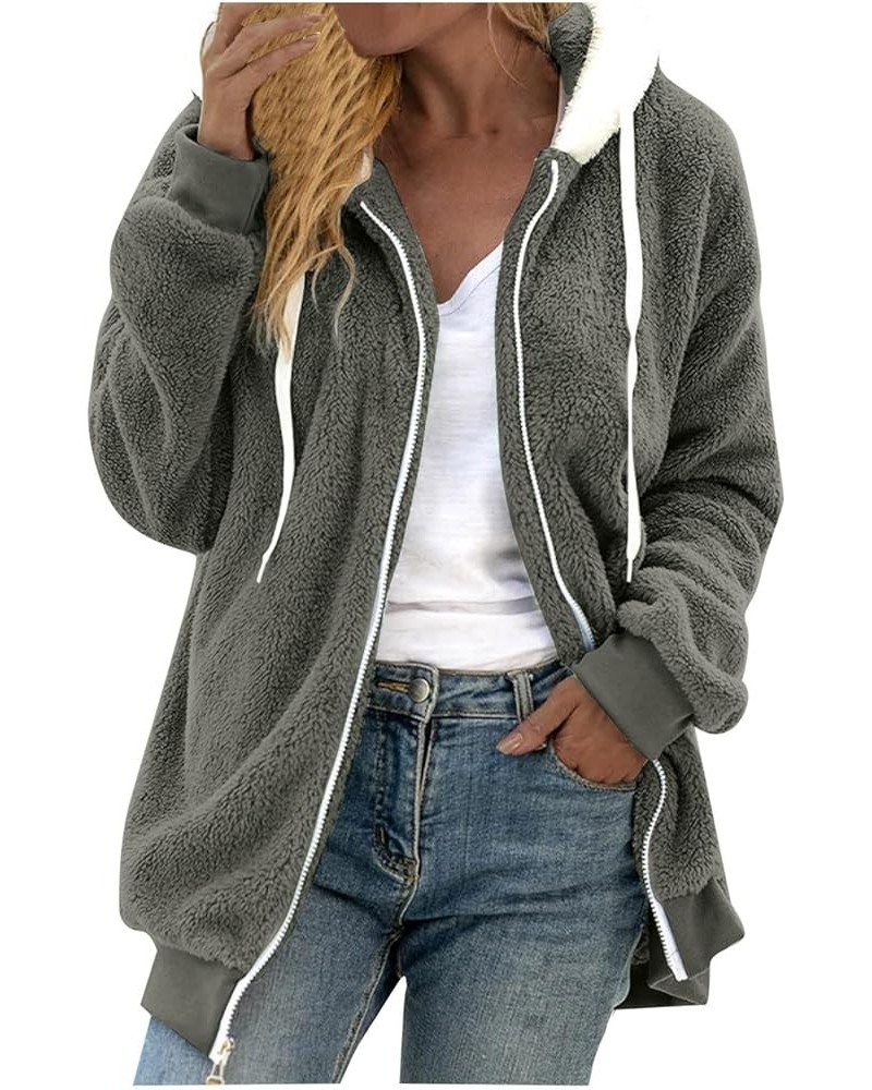 Womens Winter Coats with Hood Plus Size Fuzzy Fleece Jacket Color Block Patchwork Cardigan Coats Outerwear F-grey $5.00 Jackets