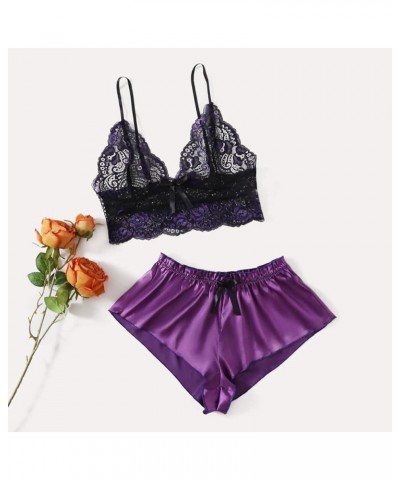 2023 Two Piece Pajamas Outfits for Women Sexy Lace Lingerie Sets Cute Fashion Lounge Sleepwear for Sex Naughty Play 7 purple ...