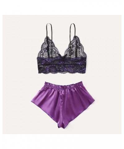 2023 Two Piece Pajamas Outfits for Women Sexy Lace Lingerie Sets Cute Fashion Lounge Sleepwear for Sex Naughty Play 7 purple ...