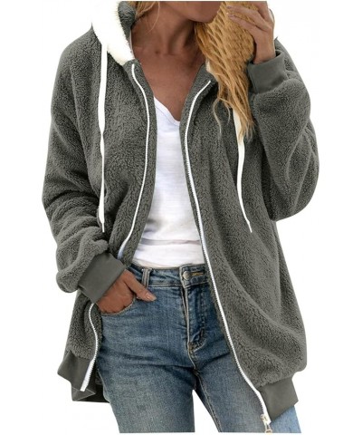 Womens Winter Coats with Hood Plus Size Fuzzy Fleece Jacket Color Block Patchwork Cardigan Coats Outerwear F-grey $5.00 Jackets