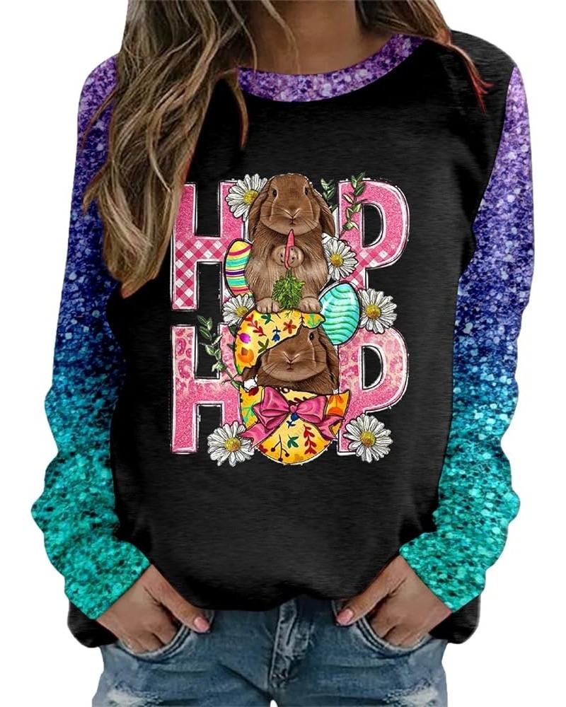 Happy Easter Bunny Graphic Sweatshirt Women Long Sleeve Tee Shirt Crew Neck Casual Pullover Tops Blouses Z-pink $11.12 Hoodie...