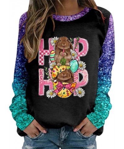 Happy Easter Bunny Graphic Sweatshirt Women Long Sleeve Tee Shirt Crew Neck Casual Pullover Tops Blouses Z-pink $11.12 Hoodie...