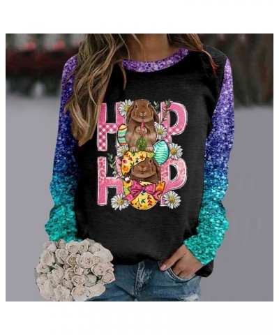 Happy Easter Bunny Graphic Sweatshirt Women Long Sleeve Tee Shirt Crew Neck Casual Pullover Tops Blouses Z-pink $11.12 Hoodie...