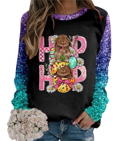 Happy Easter Bunny Graphic Sweatshirt Women Long Sleeve Tee Shirt Crew Neck Casual Pullover Tops Blouses Z-pink $11.12 Hoodie...