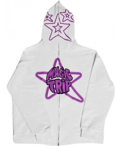 Y2k Zip Up Hoodies for Teen Girls Aesthetic Trendy Oversized Sweatshirt Womens 2022 Star Graphic Print Jackets 4-white Loose ...