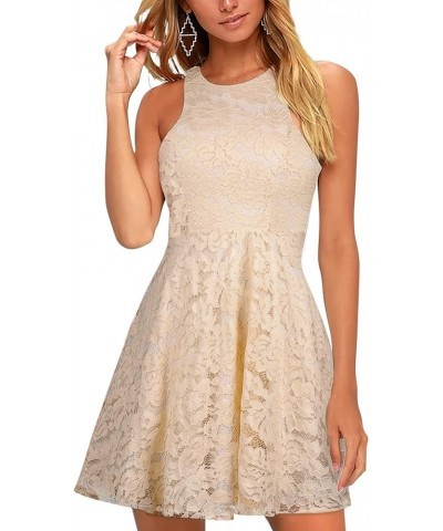 Women 2024 Sweet and Cute Sleeveless Racerback Flared Swing A-Line Waist Hollow Out Summer Short Dress N6：ivory White Lace $1...