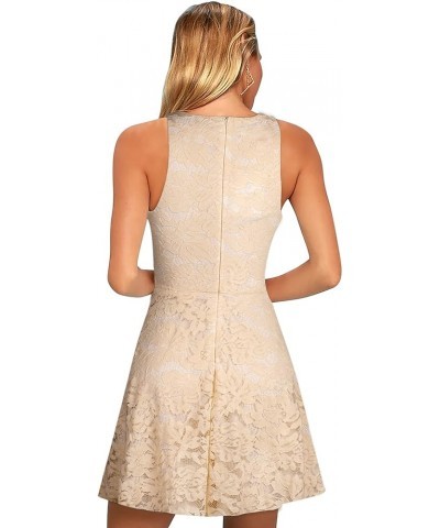 Women 2024 Sweet and Cute Sleeveless Racerback Flared Swing A-Line Waist Hollow Out Summer Short Dress N6：ivory White Lace $1...