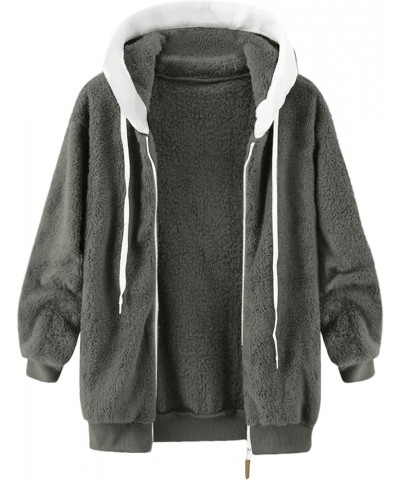 Womens Winter Coats with Hood Plus Size Fuzzy Fleece Jacket Color Block Patchwork Cardigan Coats Outerwear F-grey $5.00 Jackets