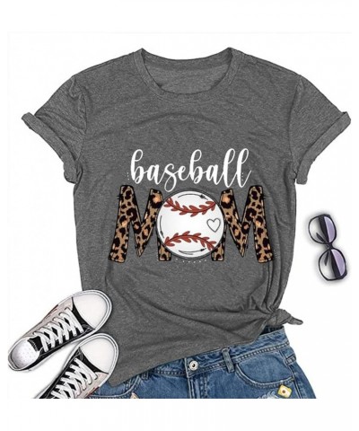 Baseball Mom T-Shirt Baseball Mom Shirt for Women Novelty Shirt 4-dark Grey $9.17 T-Shirts