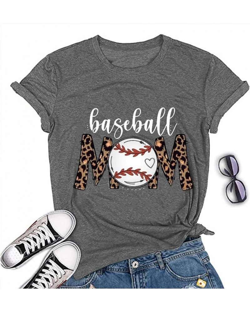 Baseball Mom T-Shirt Baseball Mom Shirt for Women Novelty Shirt 4-dark Grey $9.17 T-Shirts