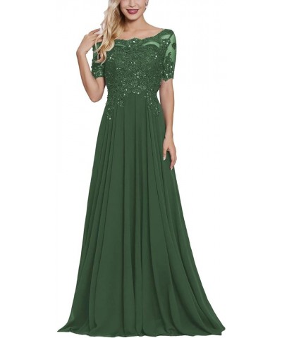 Women's Long Mother of The Bride Dresses with Sleeves Bateau Neck Beaded Chiffon Maxi Lace Formal Evening Gowns Emerald Green...