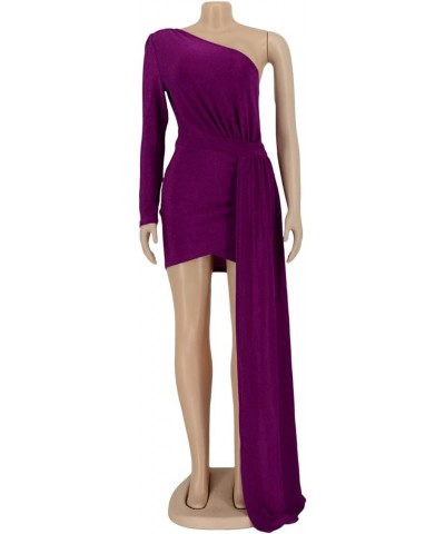 Women's One Shoulder Prom Dresses Long with Slit Sexy Sequin Formal Evening Party Club Gown Bodycon Wedding Dresses Purple $1...