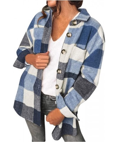 Plaid Shacket Jacket for Women Fall Winter Cute V Neck Long Sleeve Button Down Blouses Tops Flannel Outerwear Jackets Coats A...