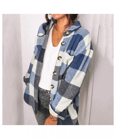 Plaid Shacket Jacket for Women Fall Winter Cute V Neck Long Sleeve Button Down Blouses Tops Flannel Outerwear Jackets Coats A...