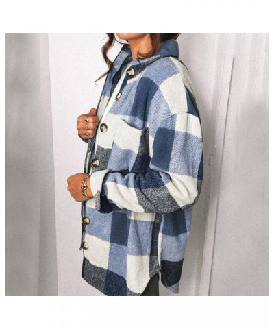 Plaid Shacket Jacket for Women Fall Winter Cute V Neck Long Sleeve Button Down Blouses Tops Flannel Outerwear Jackets Coats A...