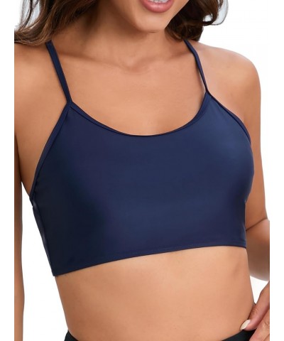 Women's Bikini Tops UPF 50+ Swimsuit Swim Sports Top Built in Removable Padded Adjustable Spaghetti Straps Swimsuit Navy $11....