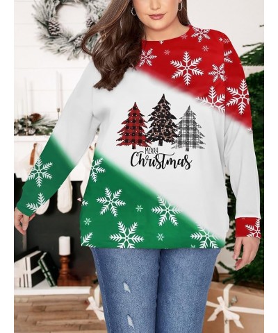 Christmas Plus Size Long Sleeve Shirt Women Merry Christmas Tree T-Shirt Merry and Bright Tops Xmas Tees Blouse D03-red $12.2...