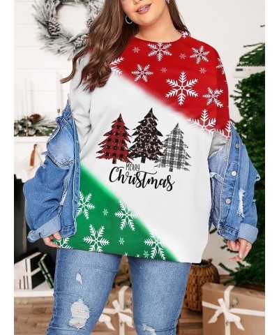 Christmas Plus Size Long Sleeve Shirt Women Merry Christmas Tree T-Shirt Merry and Bright Tops Xmas Tees Blouse D03-red $12.2...