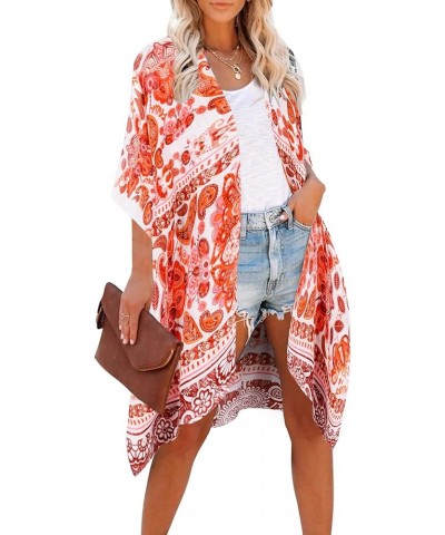 Women's Beach Cover up Swimsuit Kimono Cardigan with Bohemian Floral Print Multicolor 3 $12.00 Swimsuits