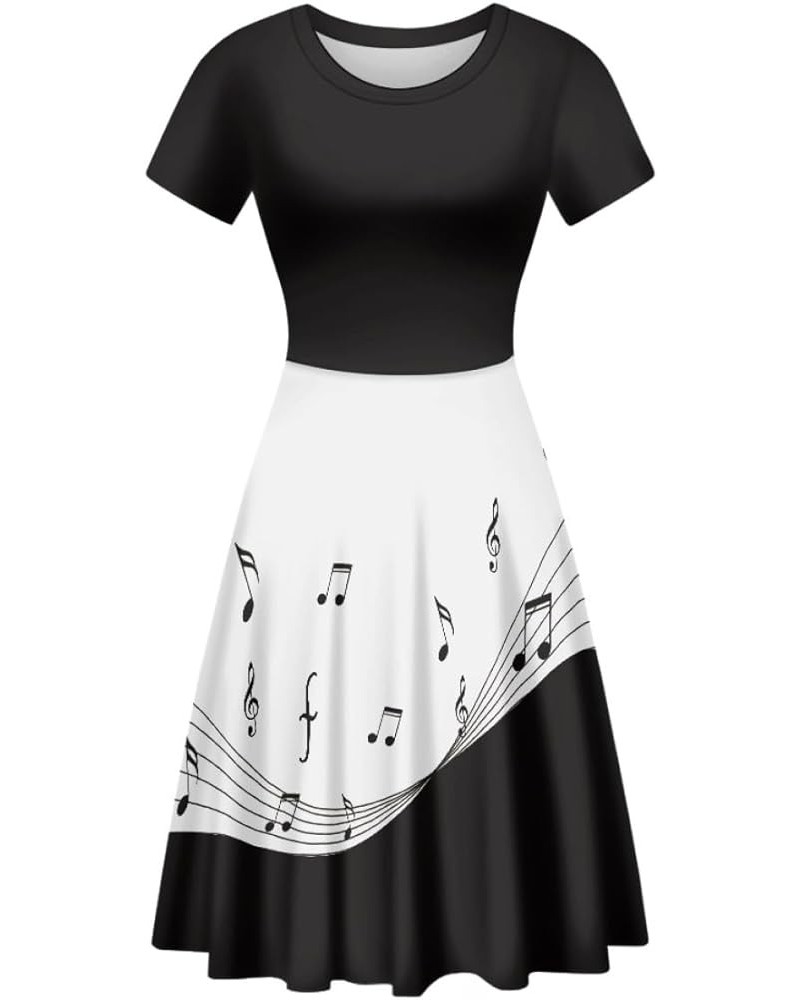 Women's Van Gogh 3D Print Crew Neck Unique Flared A-Line Skater Casual Dress Musical Note $15.11 Dresses